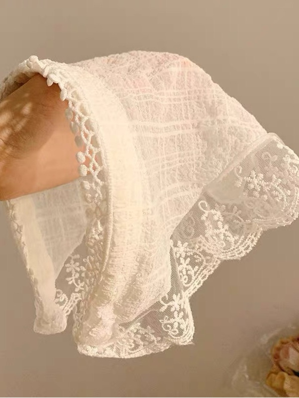 White Lace Headscarf with Bow - Women Accessories